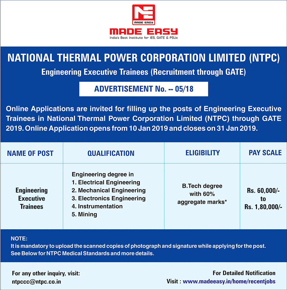 ntpc-recruitment-through-gate-post-of-engineering-executive-trainees