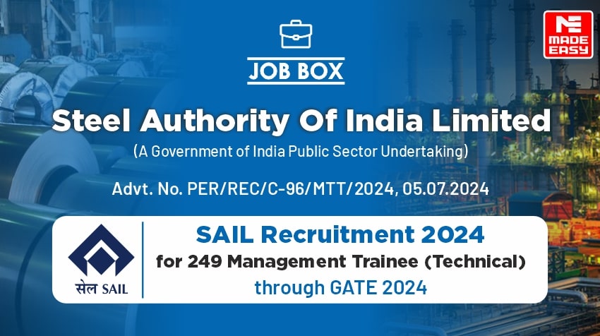 SAIL Recruitment 2024 for 249 Management Trainee through GATE