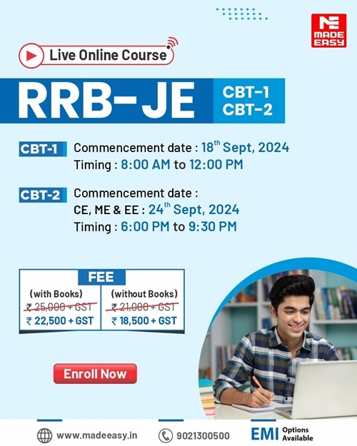 RRB JE Live Online Course for CBT 1 and CBT 2